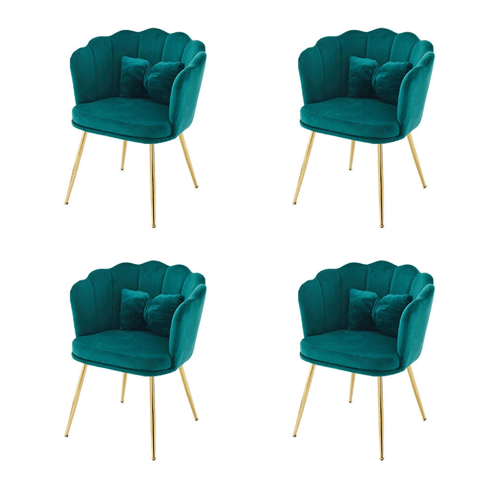 4 sedie moderne in velluto - Xylo - Dorso a forma di petalo, piedi in metallo dorato, cuscini a forma di farfalla