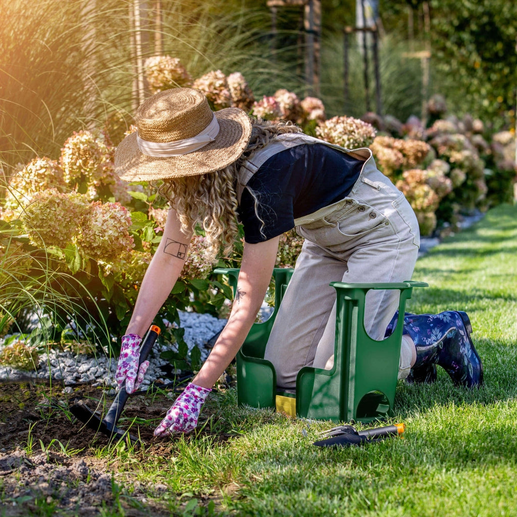 Sgabello da giardino KADAX con inginocchiatoio, sedia e contenitore, 3 in 1, sedile pieghevole