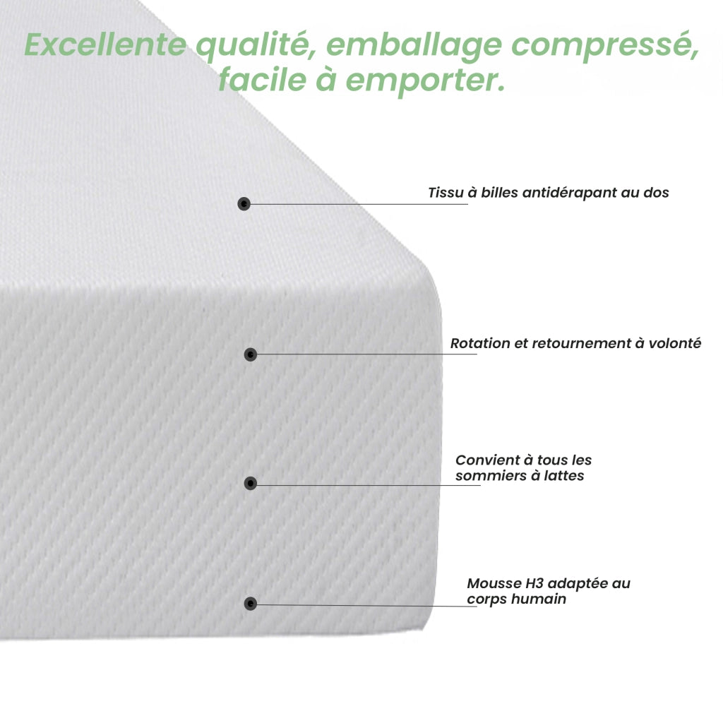Materasso in schiuma ergonomico traspirante H3. sfoderabile; bianco 140×200 cm