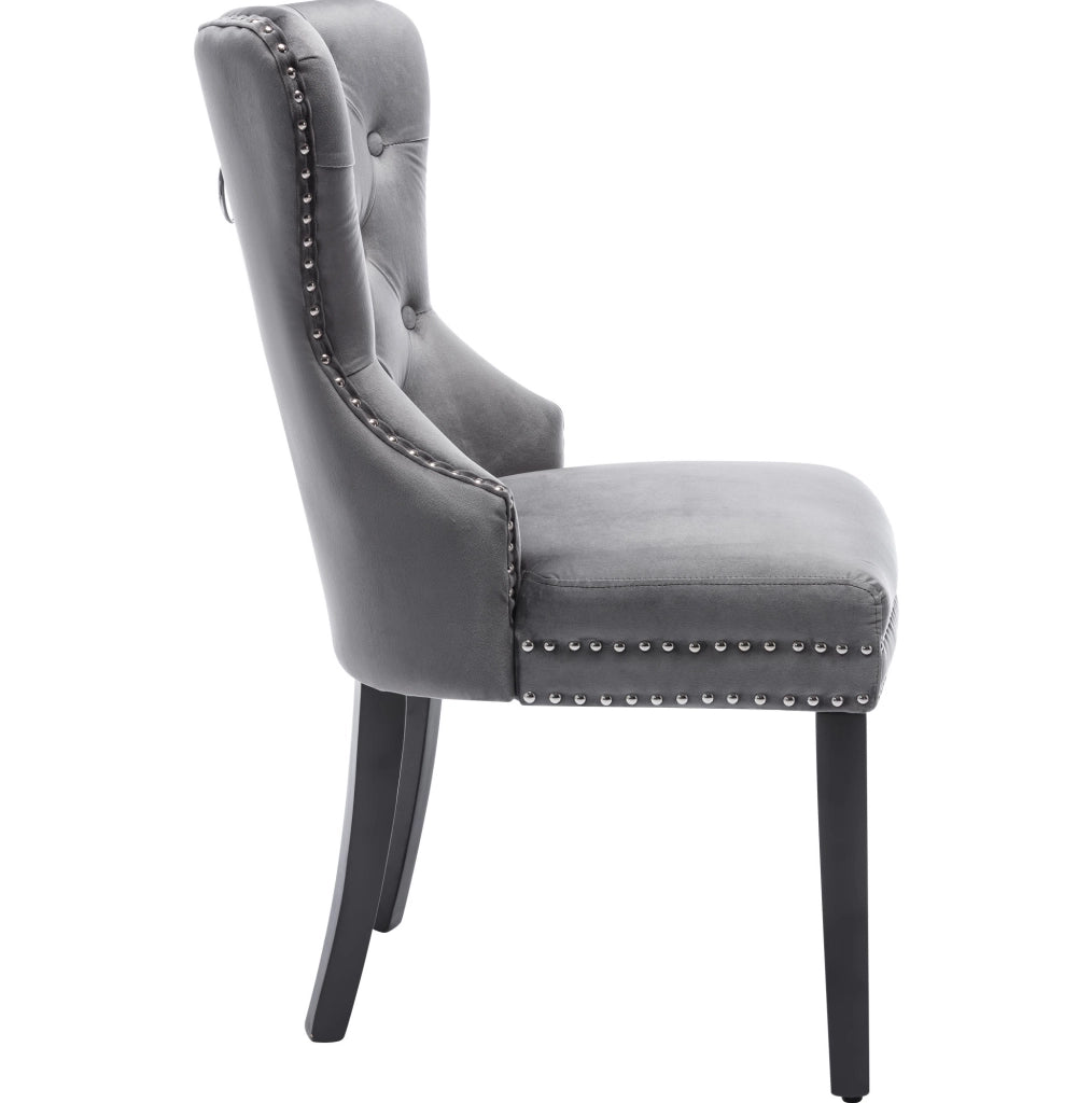 Set di 2 sedie da pranzo in velluto grigio con gambe in legno