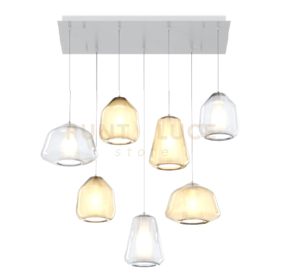 SOSPENSIONE BIANCO 7 LUCI RETTANGOLARE VETRI (ALPHA TR + AM) (BETA 1X TR + 2X AM) (GAMMA AM + TR) 1176BI-S7 R ABG-TA