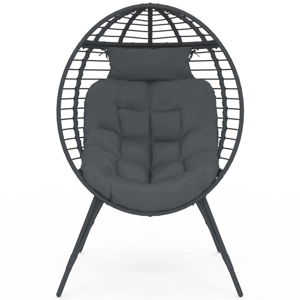 IDMarket - Poltrona Egg con base traforata effetto rattan grigio e cuscino grigio