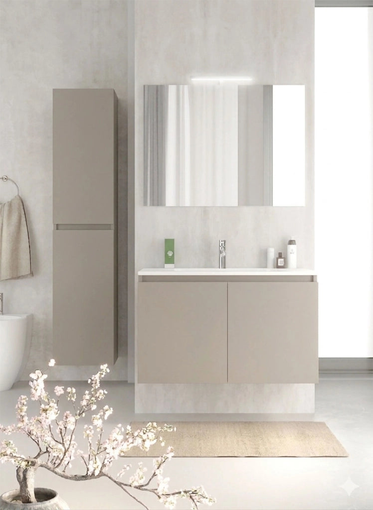 Mobile da Bagno Sospeso con Lavabo 60 cm e Specchio Bali Two Tortora