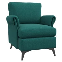 Poltrona d'arredo in Tessuto Effetto Lino Traspirante con Braccioli Arrotolati, 70x73x83 cm, Verde