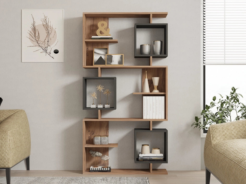 Libreria in legno "Icardi" - 90 x 24 x 171 cm - Pino atlantico antracite