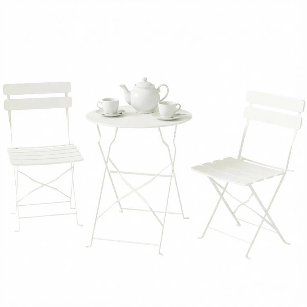 SET TAVOLO E SEDIE DA GIARDINO PIEGHEVOLE Ø 58 cm CREAM METALLO Set da 3 pezzi