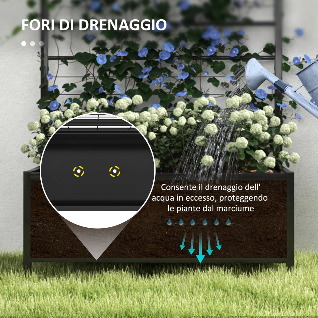 Fioriera Rettangolare con Traliccio per Piante Rampicanti 90x40x120 cm in Acciaio Zincato Nero