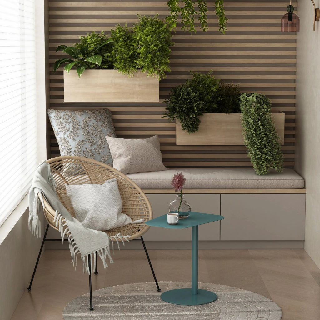 Tavolino Laterale da Divano Nastätten Metallo Piano Trapezoidale - Blu opaco [en.casa]