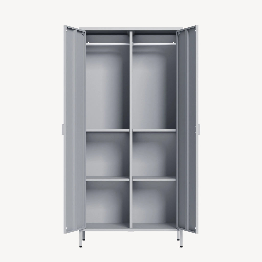 Armadio Guradaroba Esteli in Acciaio a 2 Ante con 2 Barre Appendiabiti e 4 Ripiani 170 x 80 x 45 cm - Grigio [en.casa]