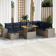 Set Divano da Giardino 9pz con Cuscini Grigio Polyrattan Acacia 3328104