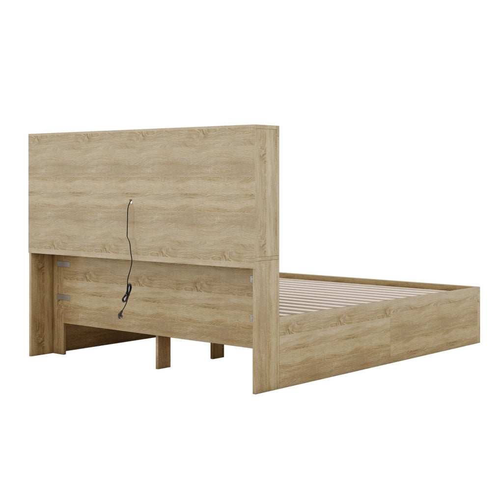 Letto matrimoniale 160x200 cm con USB e contenitore; truciolare; colore naturale