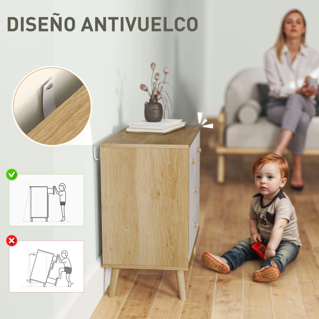 Cassettiera 4 Cassetti in Legno con Finitura Robe e Bianco ¨C Zephmum ¨C 60x35x65 cm