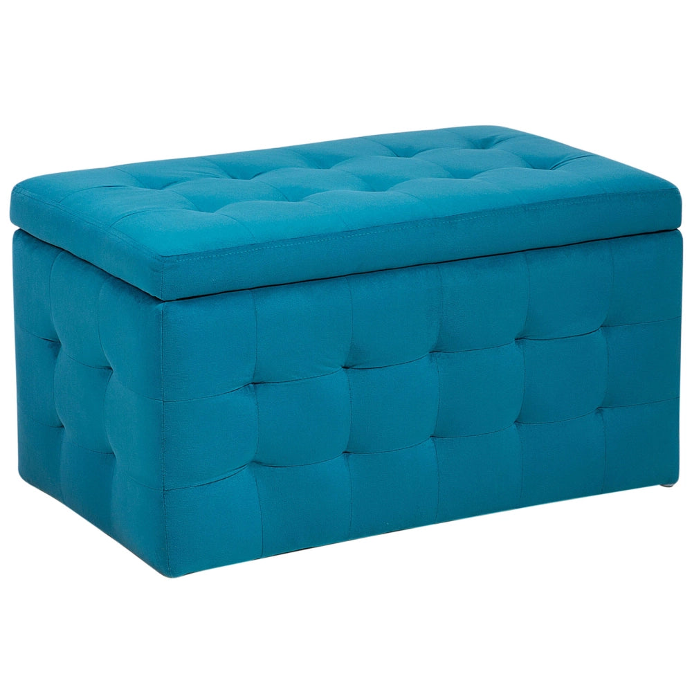 Pouf Cassapanca Imbottito in Velluto Verde Acqua Stile Chesterfield