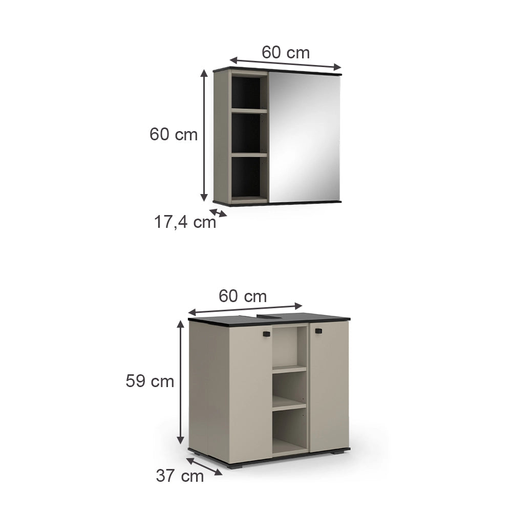 Vicco Set di mobili da bagno Grigio 2 parti