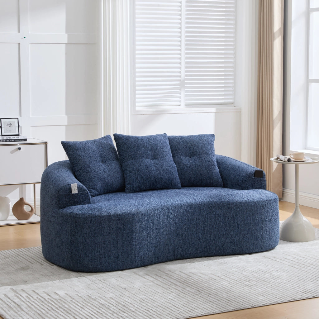 Divano a 2 posti con seduta profonda e molle insacchettate; in ciniglia blu; 164 Ã— 92 Ã— 60 cm