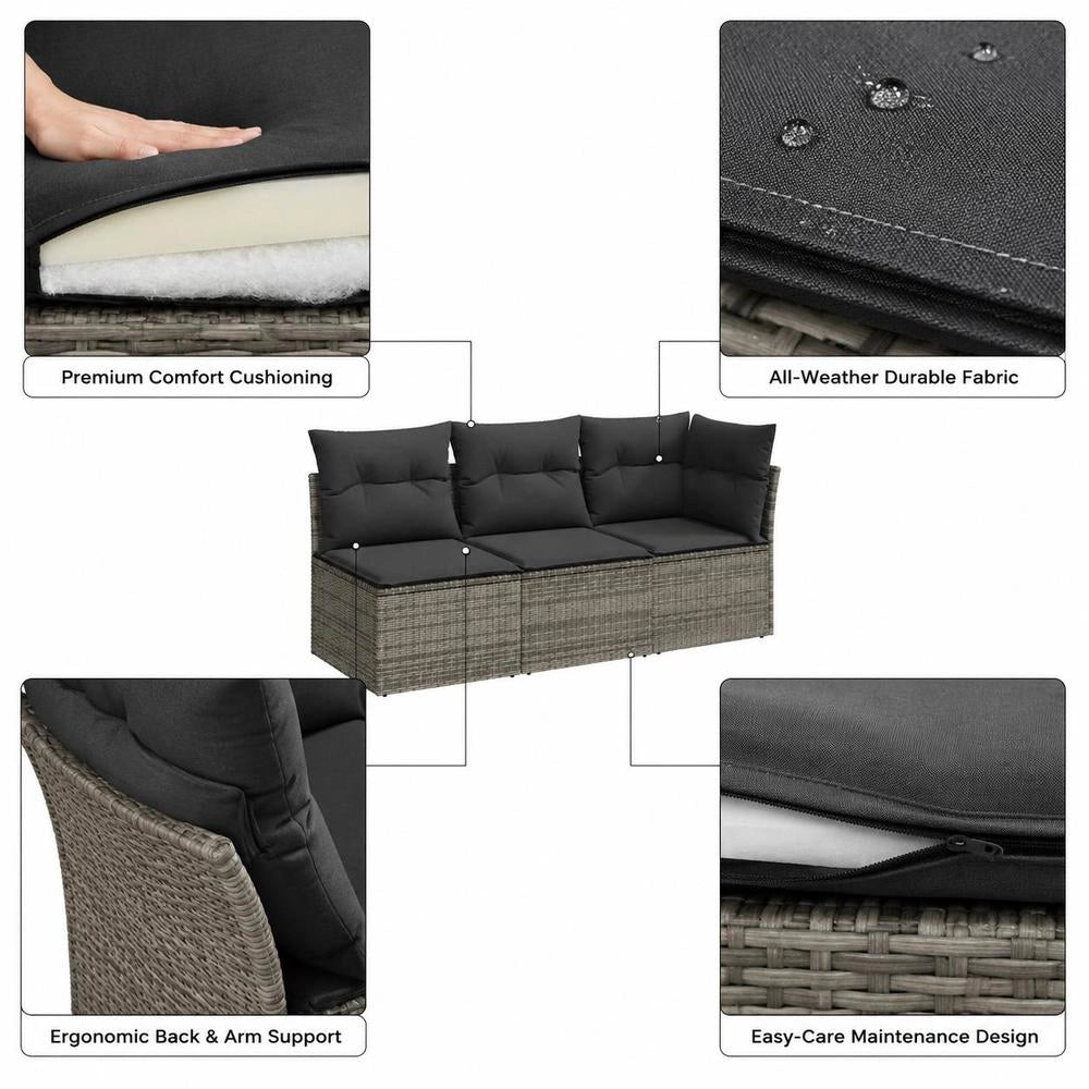 Garden Sofa With Cushions 3-seater Grey Poly Rattan