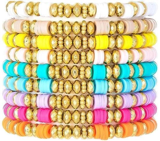 Set di braccialetti 9 pezzi - braccialetti di amicizia boho - pile di braccialetti colorati - materiale duraturo - elastico e comodo
