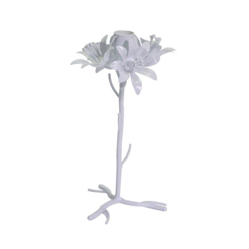 Portacandele metallo bianco fiore cm ø12h22