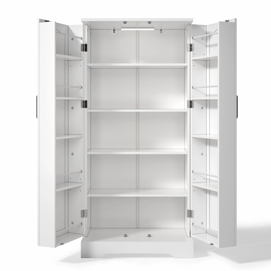 Mobile Dispensa 60x35x128 cm Bianco con LED Sensore; 2 Ante; Ripiani Regolabili e Sistema Antiribaltamento