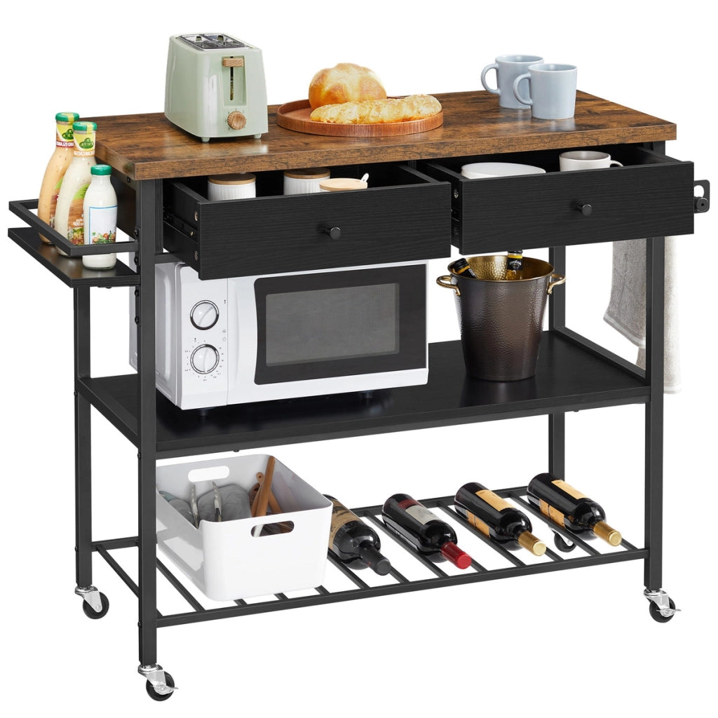 Isola da cucina industriale con ruote in legno e acciaio