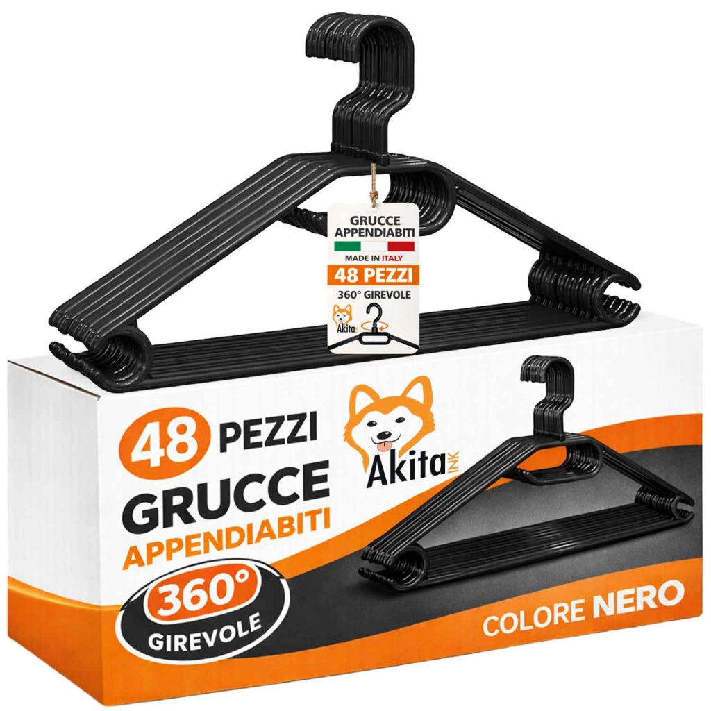 Akitaink Set 48 Grucce in Plastica Nero Gancio Girevole 360