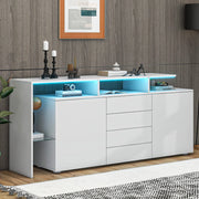 Credenza moderna 160 cm con LED; 4 cassetti; 2 ante e vetro; bianca