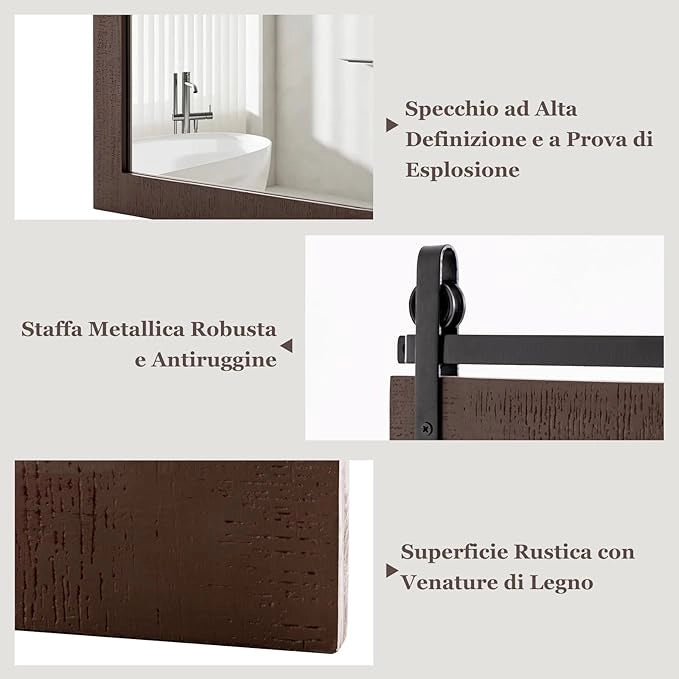 Specchio da Parete 76,5 x 56 cm, Specchio Rettangolare con Cornice in Legno e Staffa in Metallo, Specchio da Bagno Corridoio Soggiorno, Bianco (Noce)