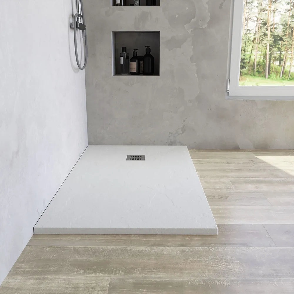 Piatto doccia rettangolare 90x200 cm in marmoresina bianco effetto pietra h3 cm | Milos