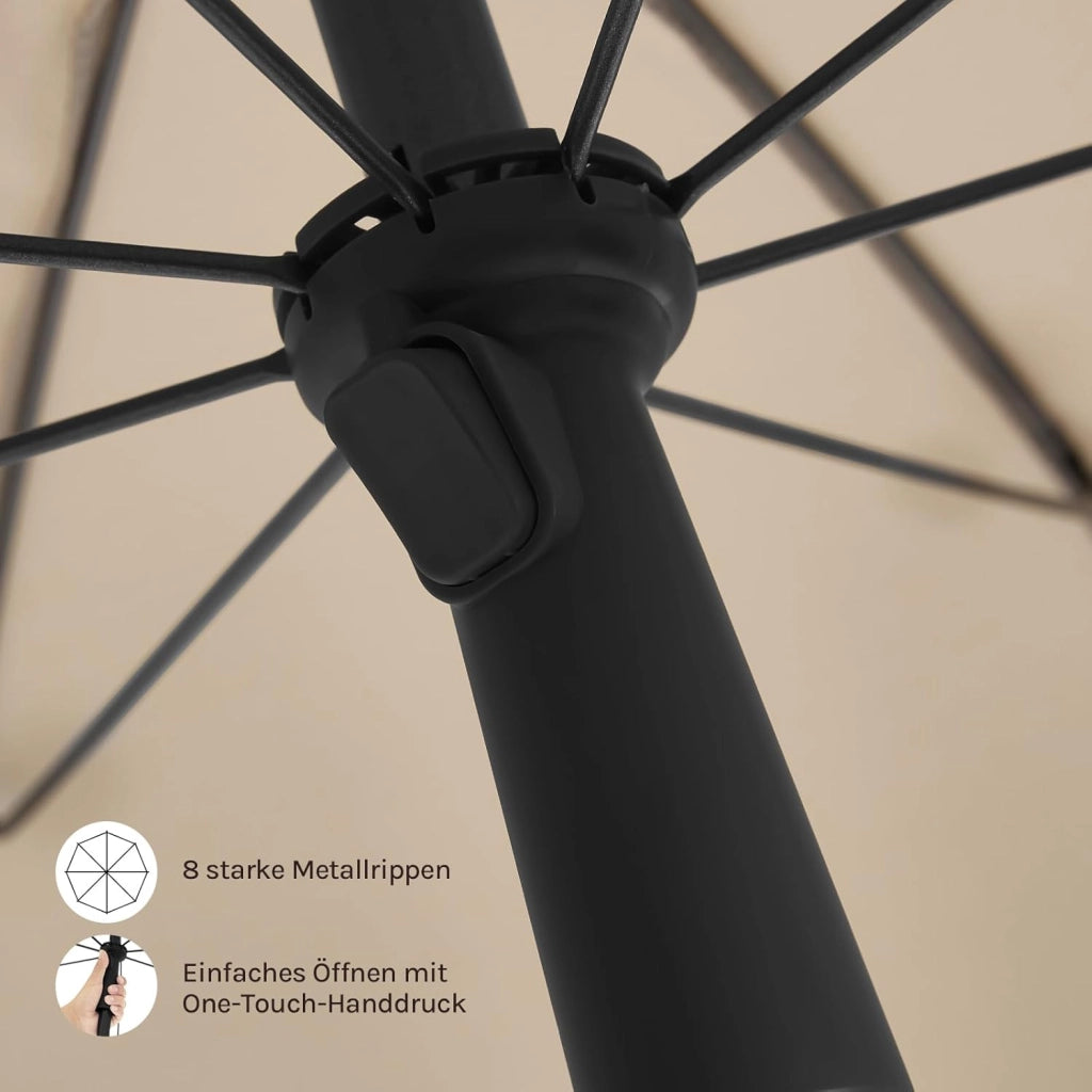 Ombrellone da Spiaggia, Ombrellone da Giardino con Funzione di Inclinazione e Altezza Regolabile, Tessuto Resistente ai Raggi UV da 180 gsm, Rotondo da 1,55 m Taupe