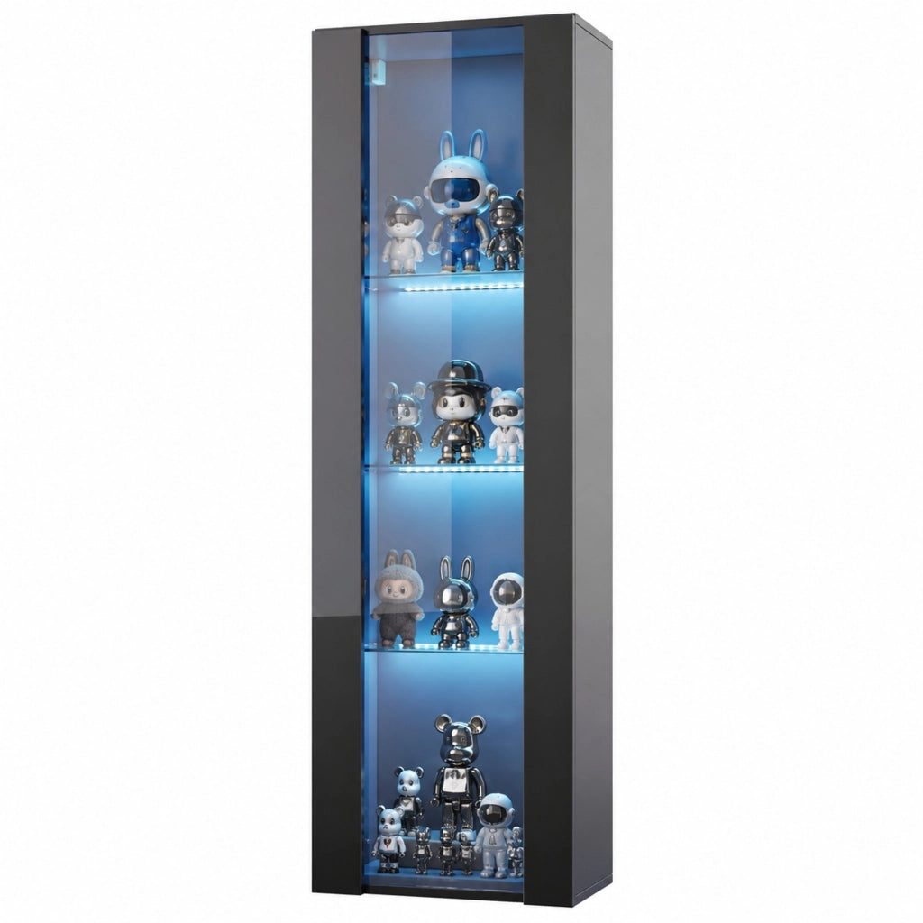 Vetrina 40x29x170 cm a 4 ripiani con LED multicolore; controllo APP; nera