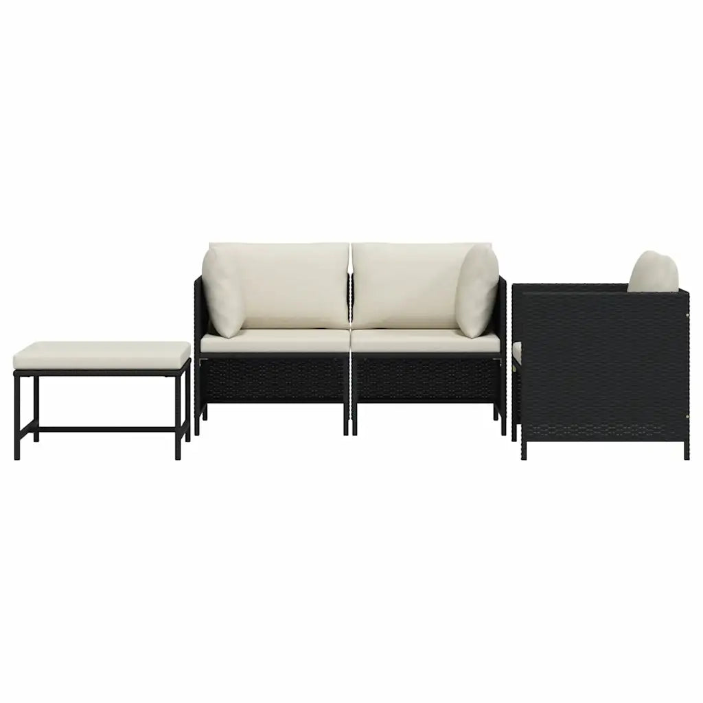 Set Divani da Giardino 4 pz con Cuscini in Polyrattan Nero cod mxl 70684