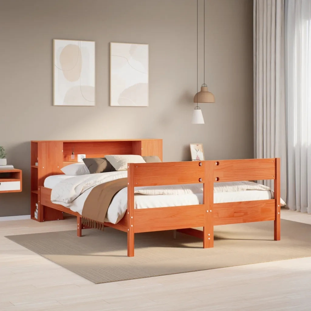 vidaXL Letto Libreria senza Materasso Marrone Cera 135x190 cm in Pino