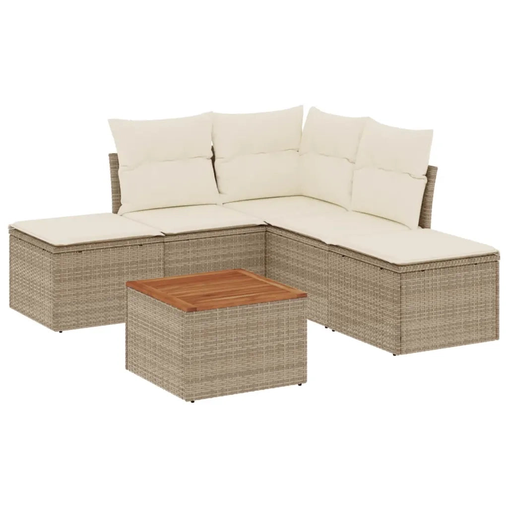 Set Divano da Giardino 6 pz con Cuscini Beige in Polyrattancod mxl 111595