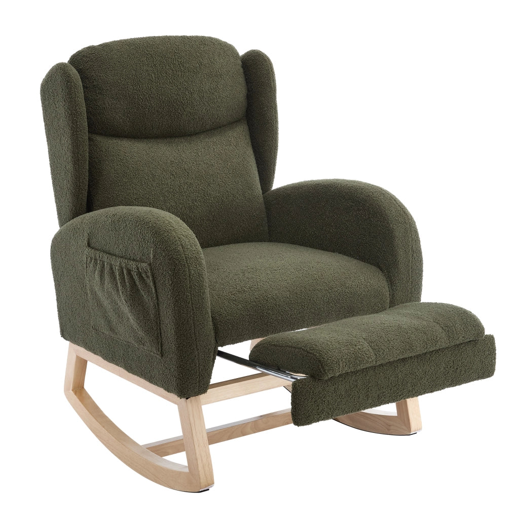Poltrona a Dondolo con Poggiapiedi ¨C MINIMAL ¨C Tessuto Teddy, Schienale Alto, Verde