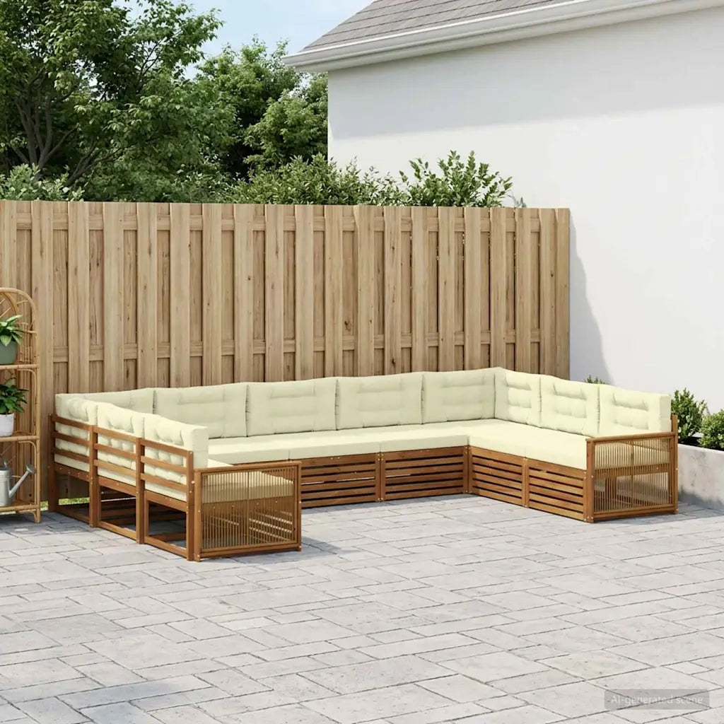 Set di divani da esterno con cuscino 9 pcs Naturale e Crema