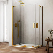Box doccia angolare KENNA apertura al vertice 95x90 cm (85-95/85-90) oro spazzolato vetro trasparente