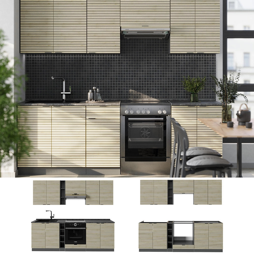 Cucina componibile Fame-Line Pannello in quercia/Antracite 235 cm, PL Marmo Vicco
