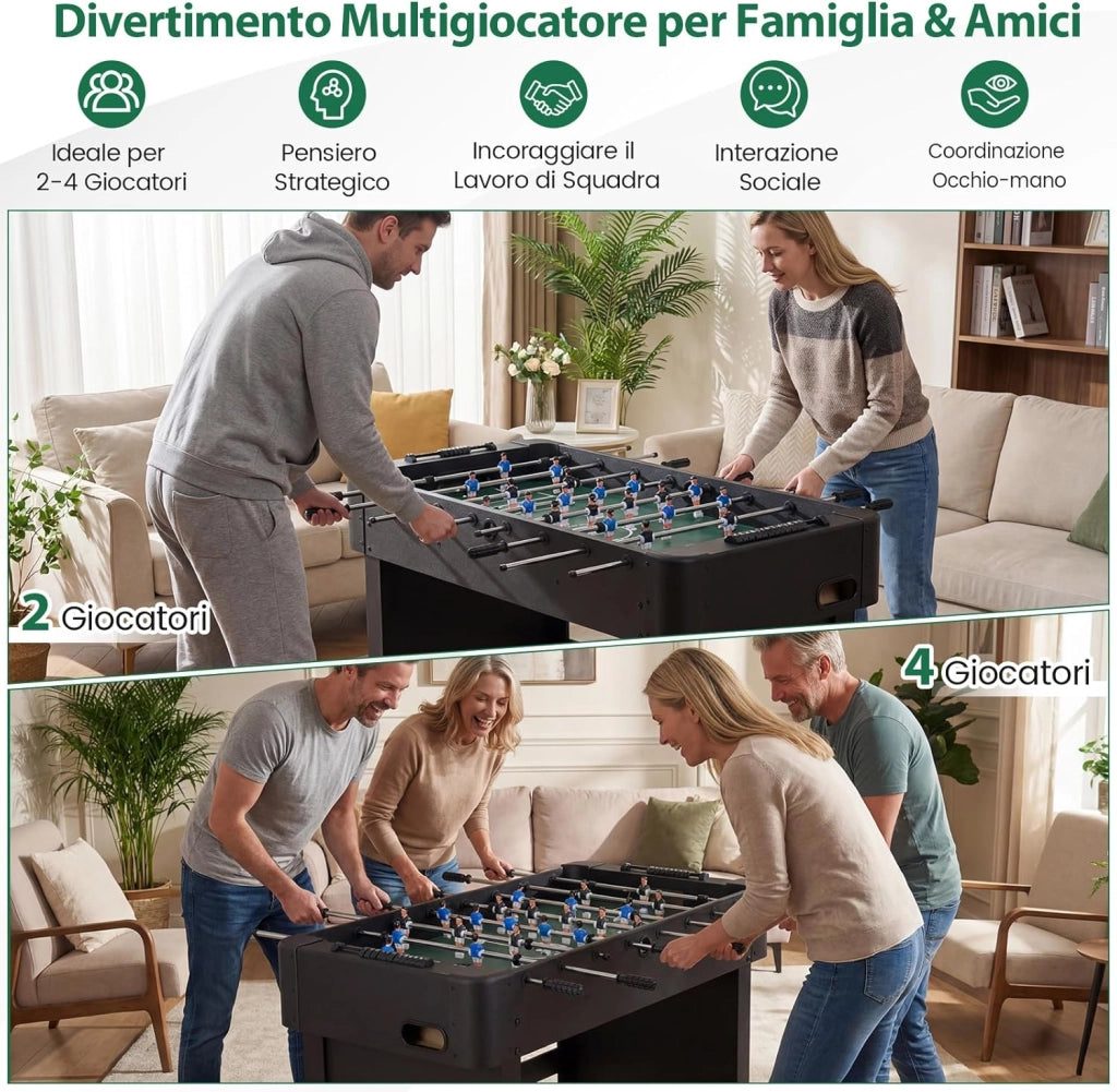 COSYWAY Calcio Balilla, Biliardino con 22 Giocatori, 2 Palline e Contatori, Tavolo da Calcio con 8 Aste per Adulti e Bambini, 119 x 108 x 79 cm