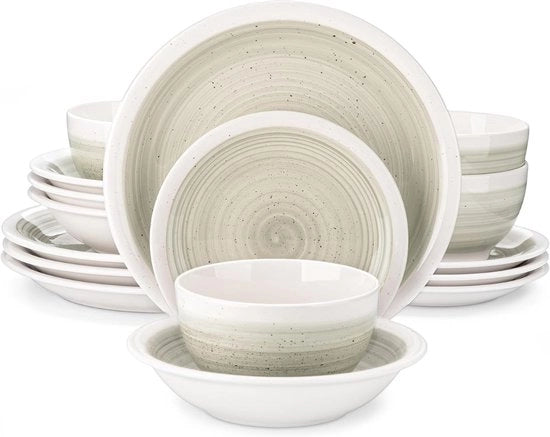 Servizio da tavola in ceramica 16 pezzi - piatti rotondi - piatti fondo - piatti dessert - piatti per muesli - piatti per pasta - per 4-12 persone