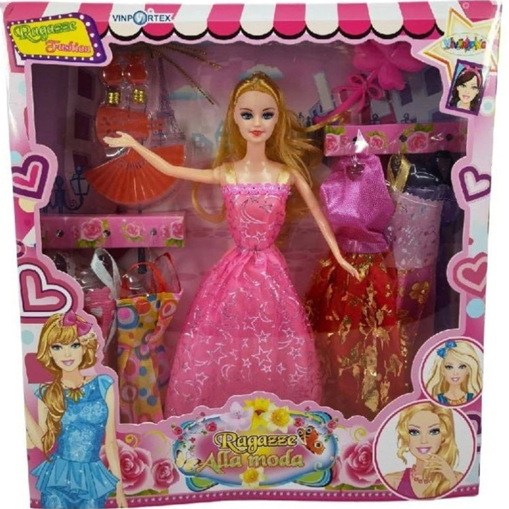 Trade Shop - Bambola Ragazza Fashion Con Vari Accessori E Abiti Per Bambine Che Amano La Moda -