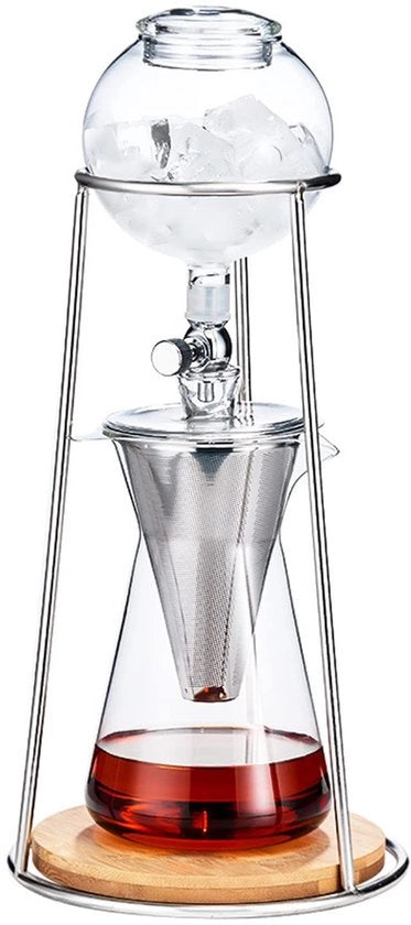 Caffettiera a goccia 600ml - Resistenti al calore bicchiere in vetro borosilicato - Maniglia in acciaio inossidabile standard - Set di brewing per caffè ghiacciato - Set di caffè freddo - Vaschetta di filtrazione rimovibile