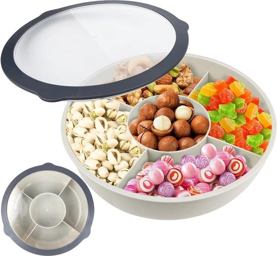 Tavolo per snack 5 contenitori - Bacinella per snack coperchio trasparente - Scatola per snack in plastica - Tavolo per frutta in materiali riciclabili - Contenitore per frutta e dessert