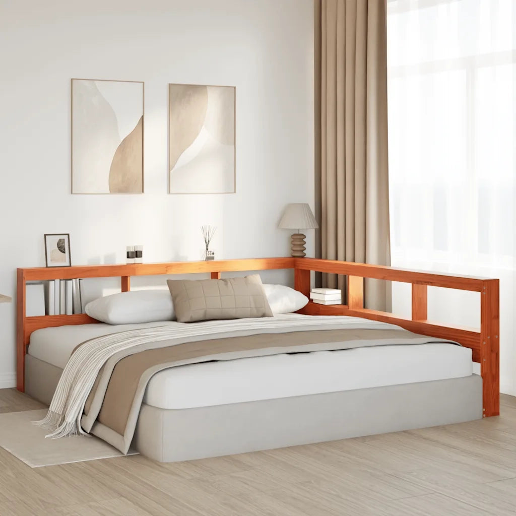 Testiera libreria a L-Testata contenitore Marrone Cera 200cm Legno Massello di Pino