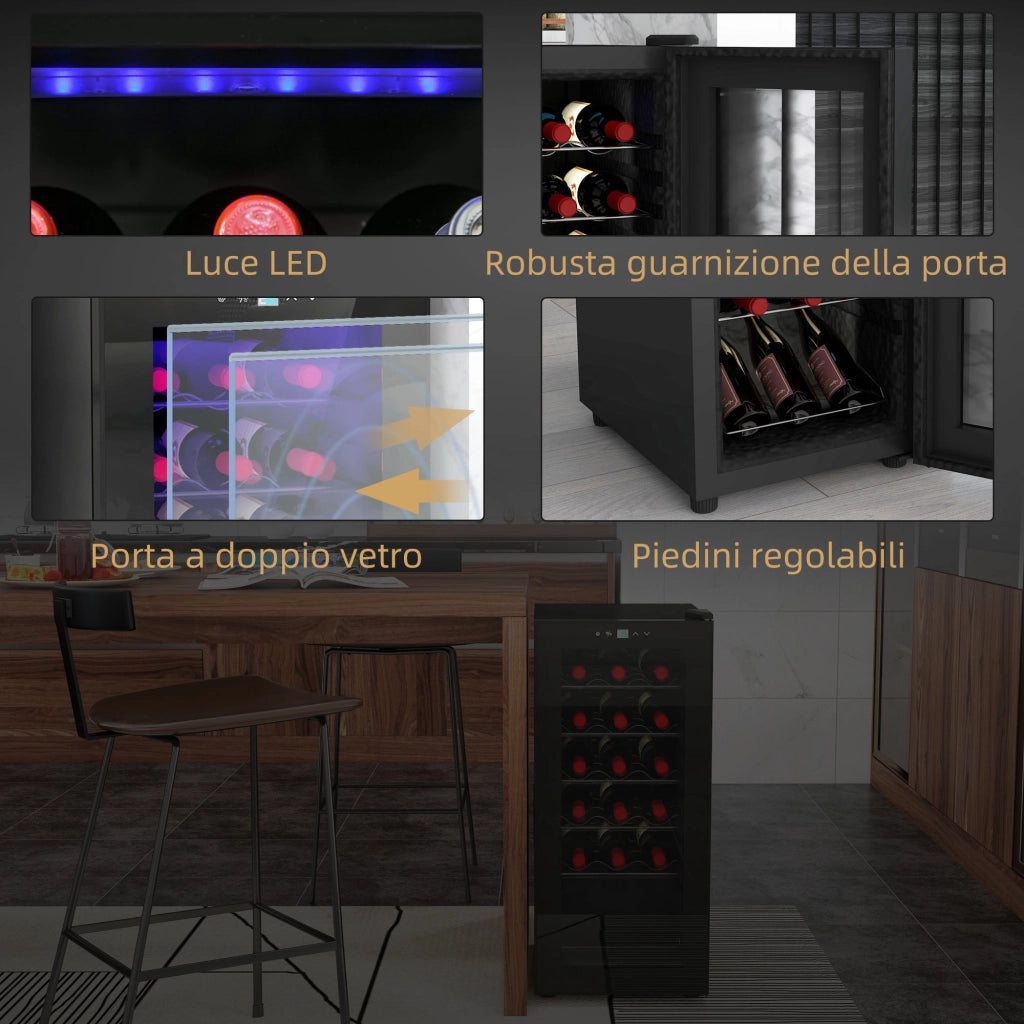 Cantinetta Frigorifero 18 Bottiglie di Vino Display e Luce LED e Controllo Temperatura