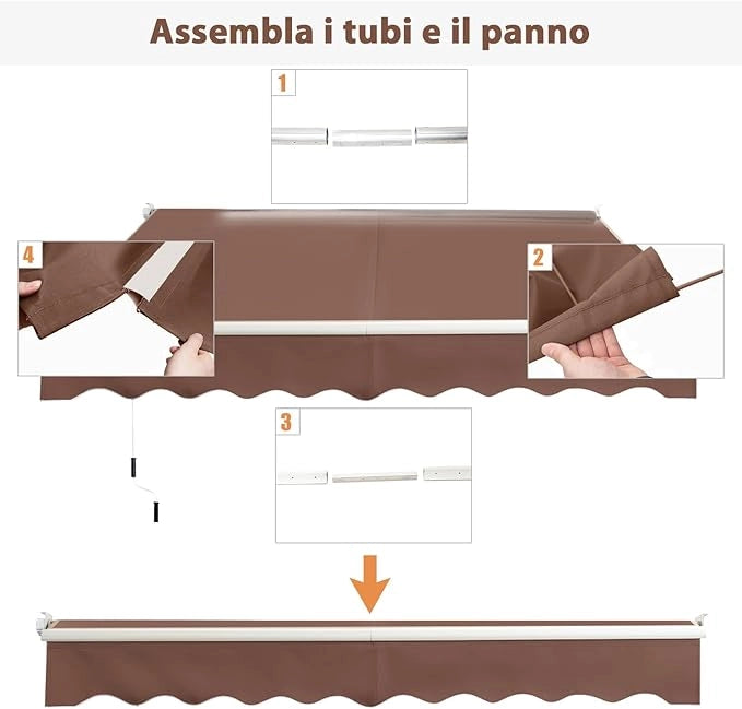 Tenda da Sole per Esterno Avvolgibile, Tenda da Sole a Bracci Estensibili con Telaio in Alluminio e Tettuccio Resistente al Sole e Impermeabile e Manovella (245 x 200 cm,Marrone)