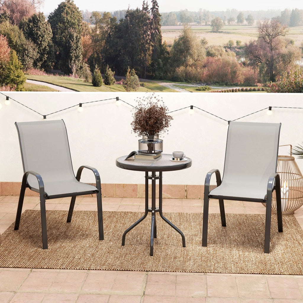 Set 3 Pezzi Salotto Giardino ¨C Zephmum ¨C 2 Poltrone Pieghevoli Tavolino Vetro Grigio Chiaro