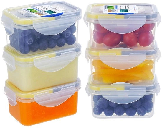 Contenitori per alimenti a tenuta d'aria riciclabili con coperchi, contenitori in plastica per freezer, contenitori per salse, contenitori per snack, 6-pack (giallogrigio)