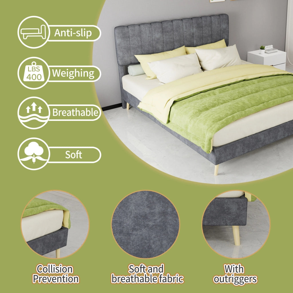 Letto imbottito 160x200 cm in tessuto e metallo, grigio