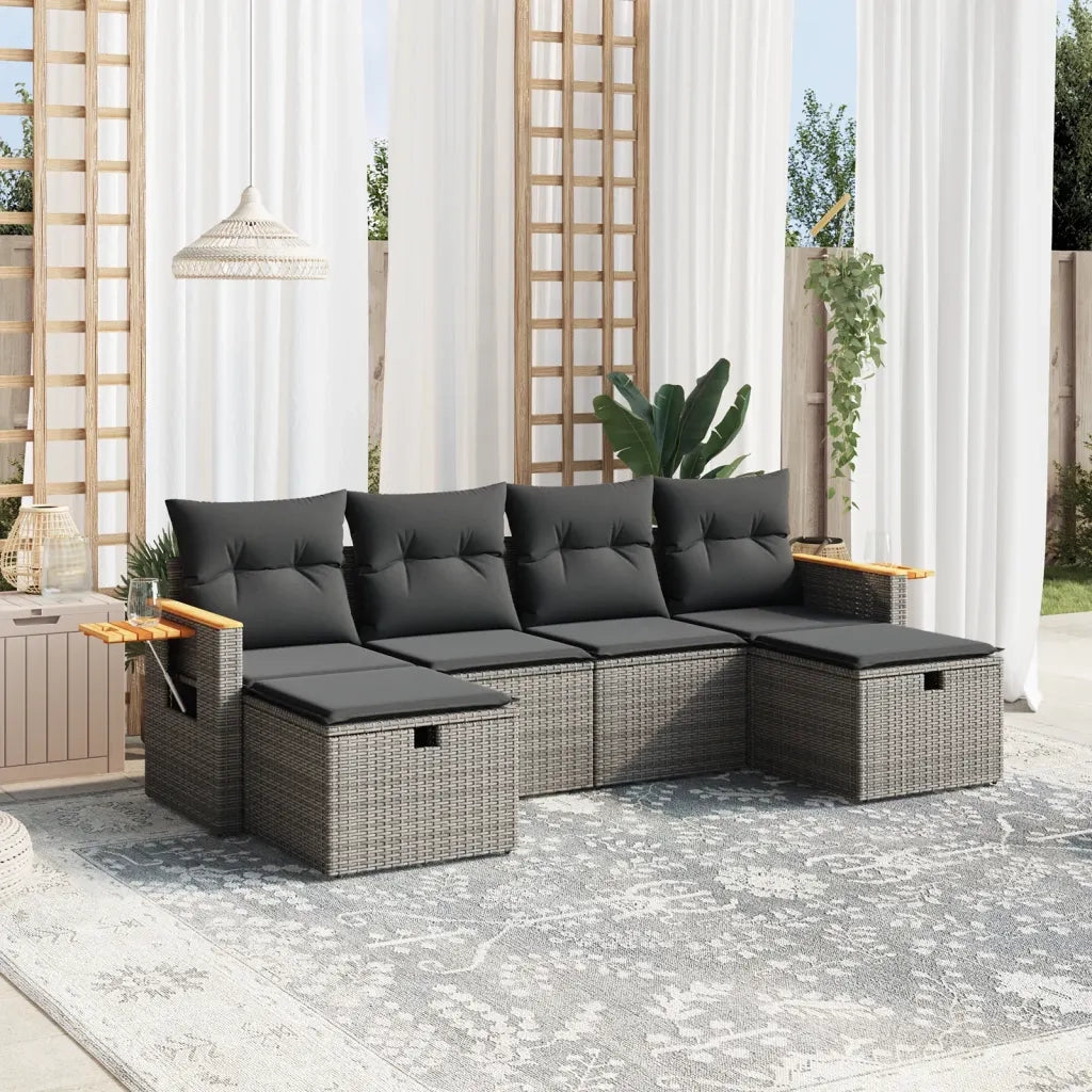Set Divano da Giardino 6 pz con Cuscini Grigio in Polyrattancod mxl 113773