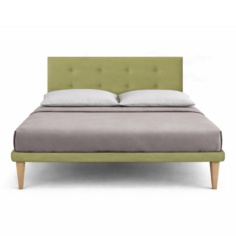 Letto imbottito Matrimoniale 180x200 cm Button - Con rete,Microfibra,Tè verde